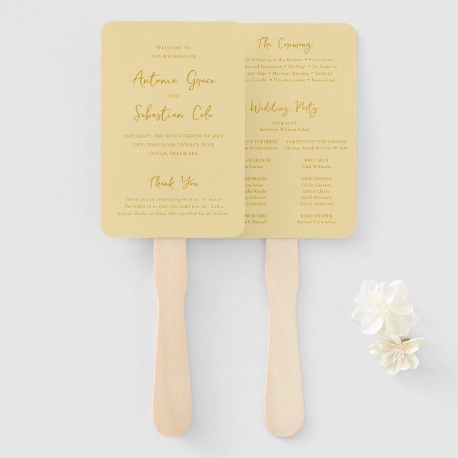 Elegantes Butter Yellow Modernes Hochzeitsprogramm Fächer (Vorne und Hinten)