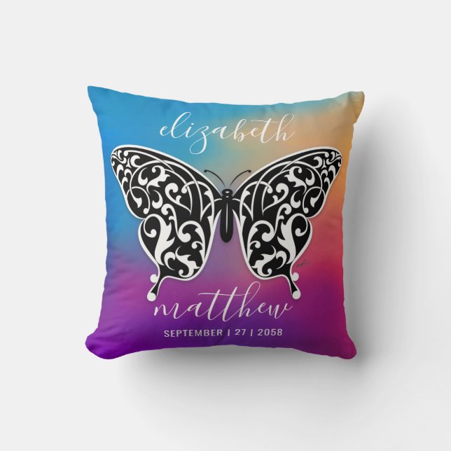 Elegantes Butterfly-Design und farbenfrohe Sonnenu Kissen (Vorderseite)