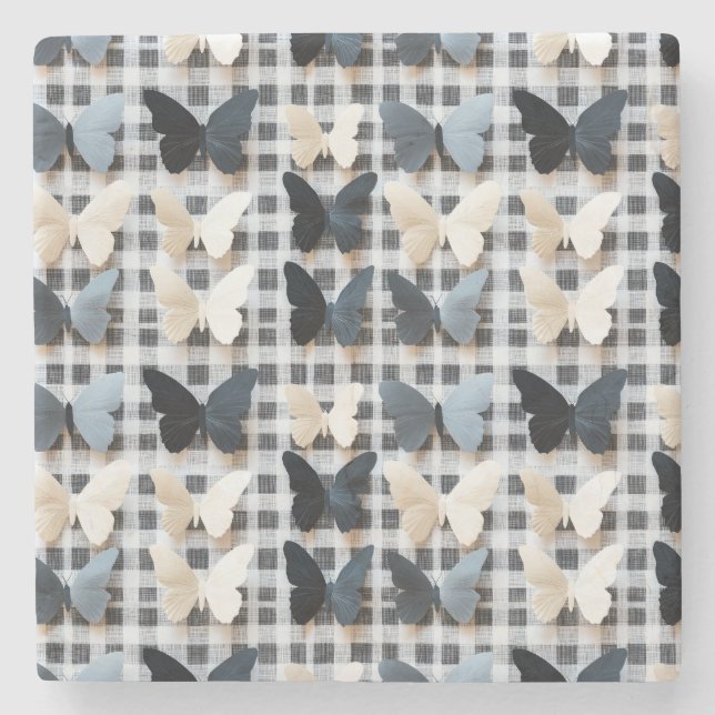 Elegantes Butterfly Grid Pattern Steinuntersetzer (Vorderseite)