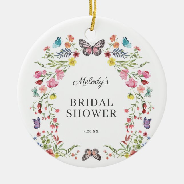 Elegantes Butterfly Wildblume Blumenmuster Brautpa Keramik Ornament (Vorne)