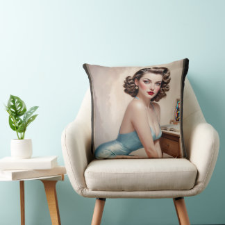 Elegantes Button Girl Beauty in Satin Blue Attrakt Kissen