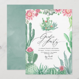 Elegantes Cactus und rosa Blooms Garden Party Einladung