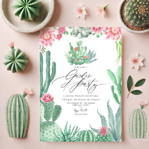 Elegantes Cactus und rosa Blooms Garden Party Einladung