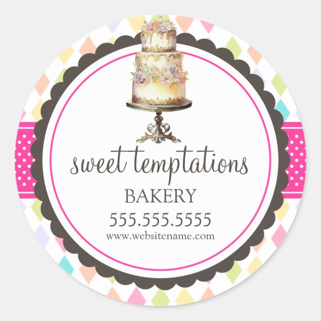 Elegantes Cake Bakery Box Siegel Runder Aufkleber (Vorderseite)