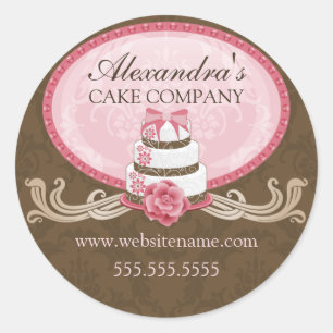 Elegantes Cake Pink Brown Bäckerei Box Siegel Runder Aufkleber