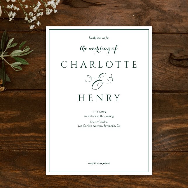 Elegantes Callighraphy Script Grün & Weiß Hochzeit Einladung (Von Creator hochgeladen)