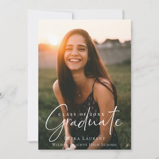 Elegantes Calligrafy Abschluss Foto Ankündigung (Vorderseite)