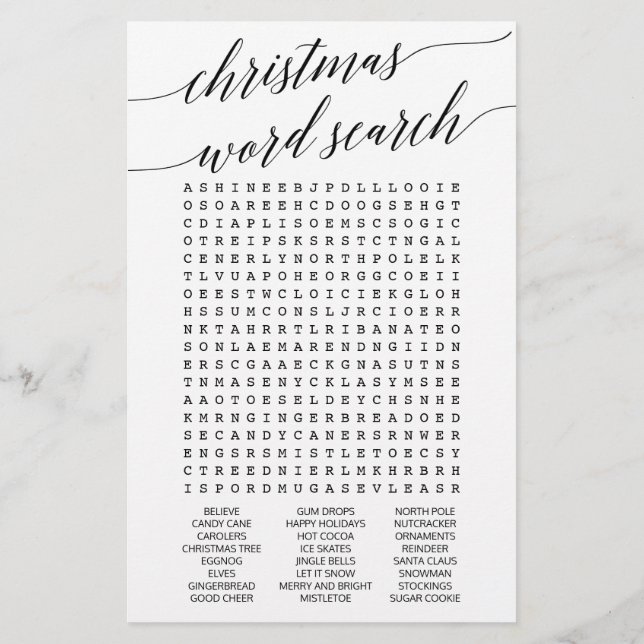 Elegantes Calligrafy Christmas Word Search Game Flyer (Hinten)