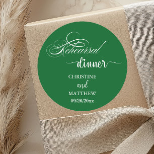 Elegantes Calligrafy Forest Green Probe Dinner Runder Aufkleber