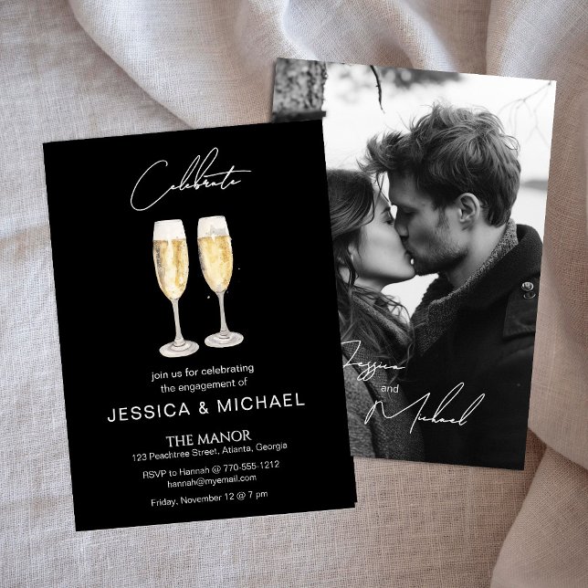 Elegantes Calligrafy Foto Champagne Verlobung (Von Creator hochgeladen)