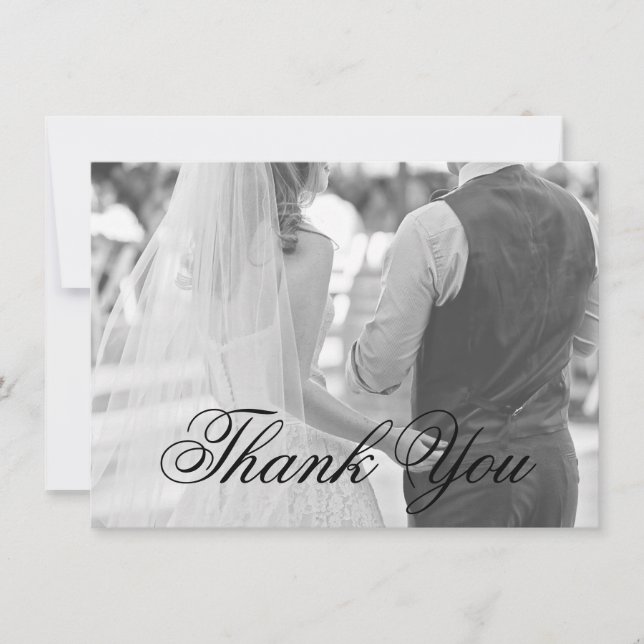 Elegantes Calligrafy Foto Formal Wedding Dankeskarte (Vorderseite)