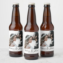 Elegantes Calligrafy Foto Hochzeit Bierflaschenetikett