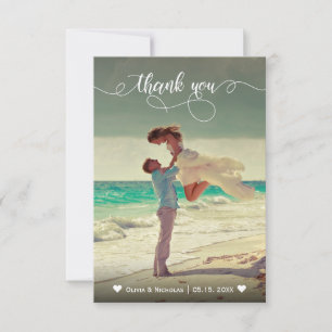 Elegantes Calligrafy Foto Hochzeit Dankeschön-Kart Dankeskarte