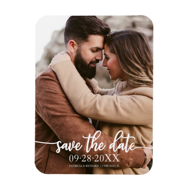 Elegantes Calligrafy Foto Hochzeit speichern das D Magnet (Vertikal)