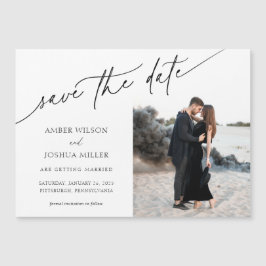 Elegantes Calligrafy Foto Hochzeit Speichern Sie d Magnetkarte