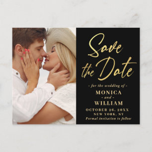 Elegantes Calligrafy Foto Hochzeit Speichern Sie d Postkarte