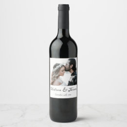 Elegantes Calligrafy Foto Hochzeitflasche Weinetikett