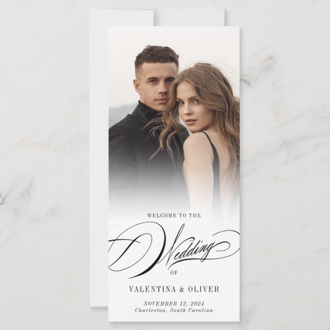 Elegantes Calligrafy Foto Hochzeitsprogramm (Vorderseite)