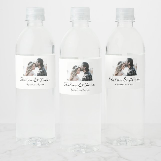 Elegantes Calligrafy Foto Sparkling Wine Wedding F (Flaschen)