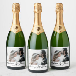 Elegantes Calligrafy Foto Sparkling Wine Wedding L