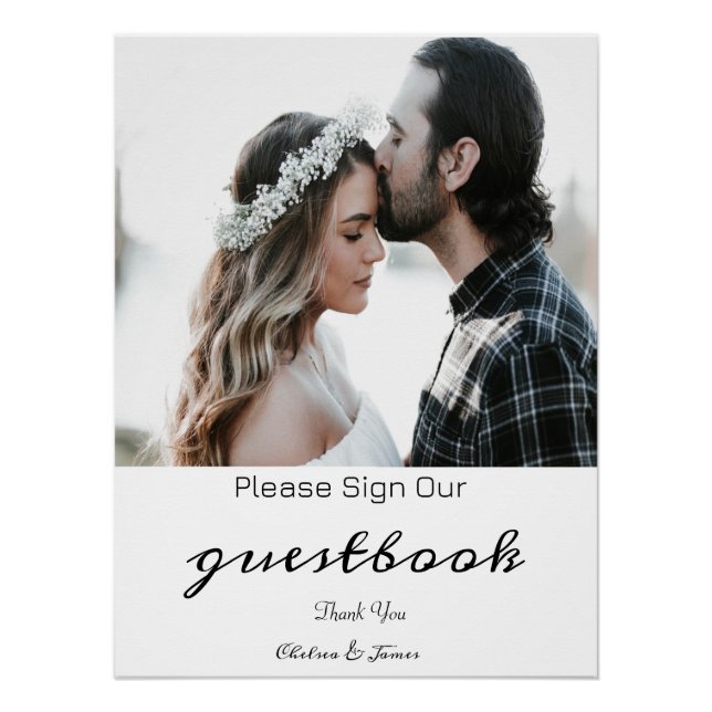 Elegantes Calligrafy Foto Wedding Gästebuch-Zeiche Poster (Vorderseite)