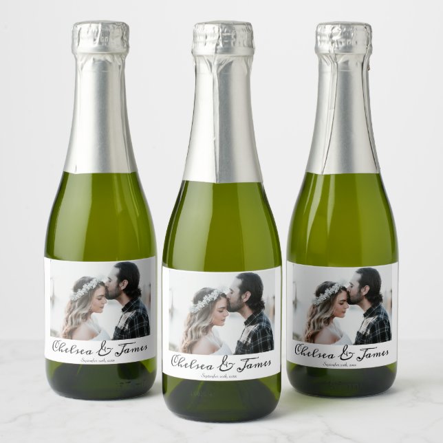 Elegantes Calligrafy Foto Wedding Mini (Flaschen)
