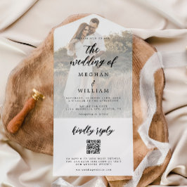Elegantes Calligrafy Foto Wedding Qr Code All In One Einladung