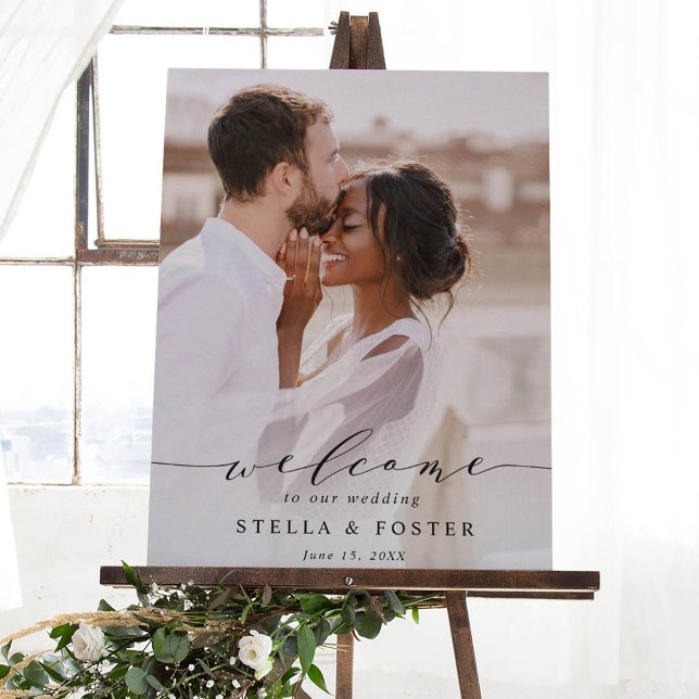 Elegantes Calligrafy Foto Wedding Welcome Sign Poster (Von Creator hochgeladen)