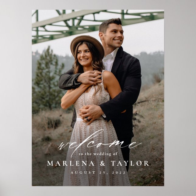 Elegantes Calligrafy Foto Wedding Willkommen Poster (Vorne)