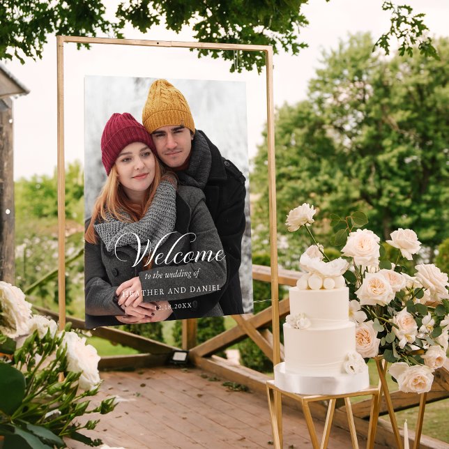 Elegantes Calligrafy Foto Wedding Willkommen Poster (Von Creator hochgeladen)