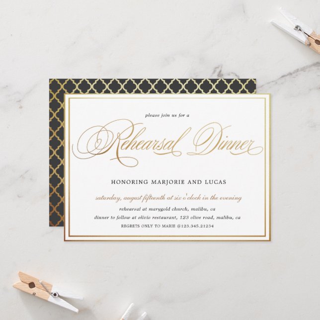 Elegantes Calligrafy Gold Probe Dinner Einladung (Vorderseite/Rückseite Beispiel)