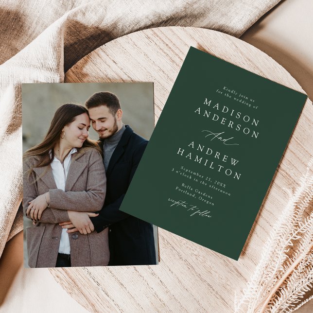 Elegantes Calligrafy Green Foto Hochzeit Einladung (Von Creator hochgeladen)