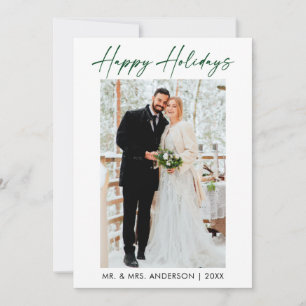 Elegantes Calligrafy Green Ink Script Foto Hochzei Feiertagskarte
