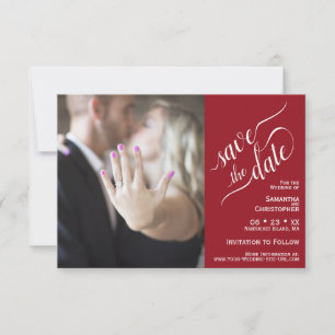 Elegantes Calligrafy Red 2 Pane Foto Wedding Save The Date