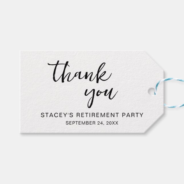 Elegantes Calligrafy Retirement Party Geschenkanhänger (Vorderseite (Horizontal))