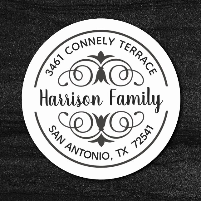 Elegantes Calligrafy Script-Rücksendeadresse-Label Runder Aufkleber (an elegant black and white return address label. great for weddings and anniversaries)