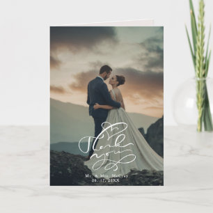 Elegantes Calligrafy Script Wedding Foto Dankeskarte