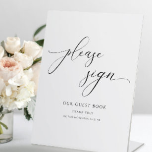 Elegantes Calligrafy Script Wedding Guestbook Sign Sockelschild