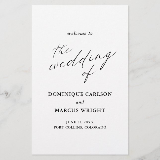 Elegantes Calligrafy Simple Budget Wedding Program Flyer (Vorne)
