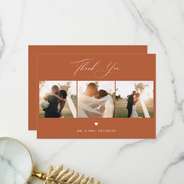 Elegantes Calligrafy Wedding Foto Danke Karte (Vorderseite/Rückseite Beispiel)