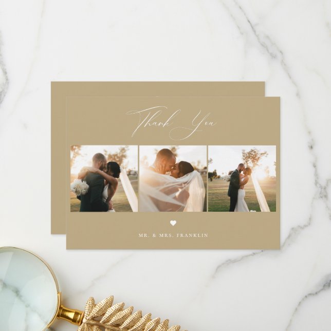 Elegantes Calligrafy Wedding Foto Danke Karte (Vorderseite/Rückseite Beispiel)