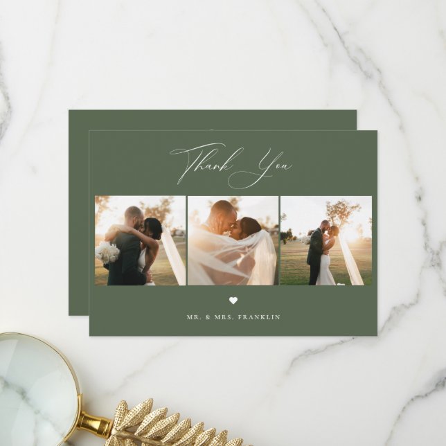 Elegantes Calligrafy Wedding Foto Danke Karte (Vorderseite/Rückseite Beispiel)