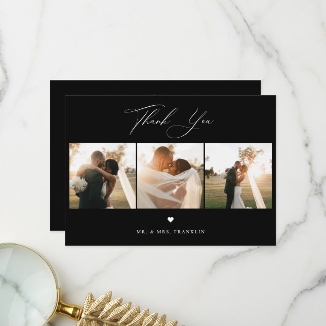 Elegantes Calligrafy Wedding Foto Danke Karte (Vorderseite/Rückseite Beispiel)