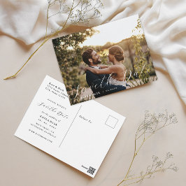 Elegantes Calligrafy Wedding Foto Save the Date Postkarte