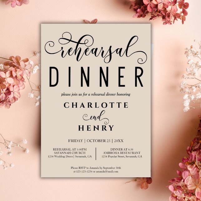 Elegantes Calligrafy Wedding Probe Dinner Einladung (Von Creator hochgeladen)