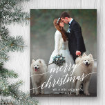 Elegantes Calligraphie Frohe Weihnachtszeit-Foto Postkarte<br><div class="desc">Elegante Kalligrafie Script Frohe Weihnachten Hochzeit Foto Holiday Postcard</div>