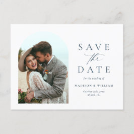 Elegantes Calligraphy Blue Foto Save the Date Postkarte
