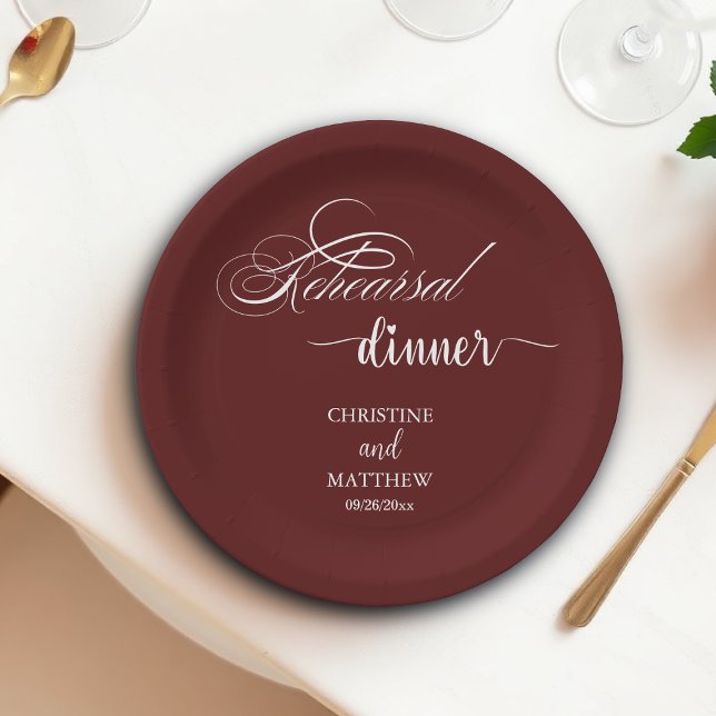 Elegantes Calligraphy Burgundy Probe Dinner Pappteller (Von Creator hochgeladen)