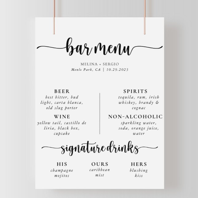 Elegantes Calligraphy Classic Wedding Bar Menu Poster (Von Creator hochgeladen)