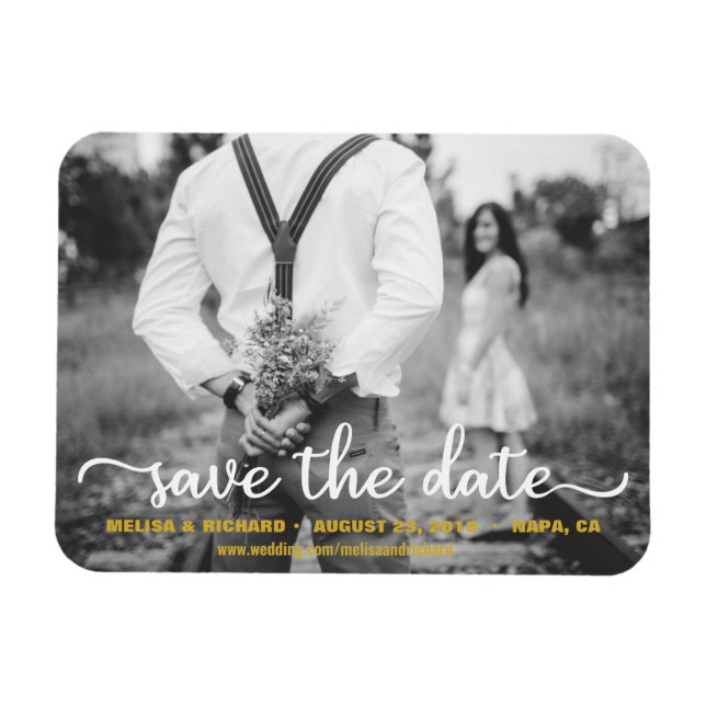 Elegantes Calligraphy Couple Foto Save the Date Magnet (Horizontal)